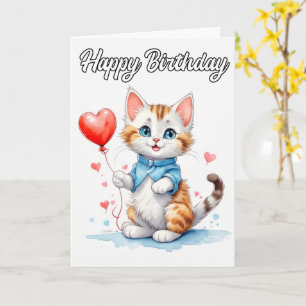 Carte Chat Animal de Fête Kitty Cat Joyeux Anniversaire