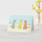 Carte Chat Anniversaire Avec Un Drôle "Meow" Caric (Fleur jaune)