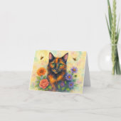Carte Chat aquarelle avec fleurs (Devant)