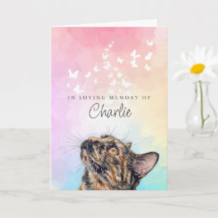 Carte Chat arc-en-ciel Tortie papillons blancs Mémorial 