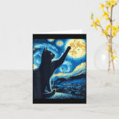 Carte Chat Atteignant Lune Nuit Étoilée Drôle Chatons Ho (Fleur jaune)