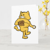 Carte Chat au baseball avec gant de capture (Fleur jaune)