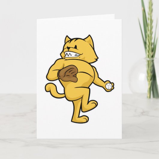 Carte Chat au baseball avec gant de réception (Devant)
