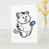 Carte Chat au biceps avec haltère (Fleur jaune)