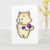 Carte Chat au biceps en entraînement avec haltère (Fleur jaune)