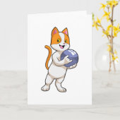 Carte Chat au bowling avec boule de bowling (Fleur jaune)