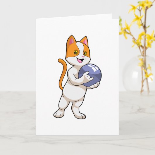 Carte Chat au bowling avec boule de bowling (Fleur jaune)