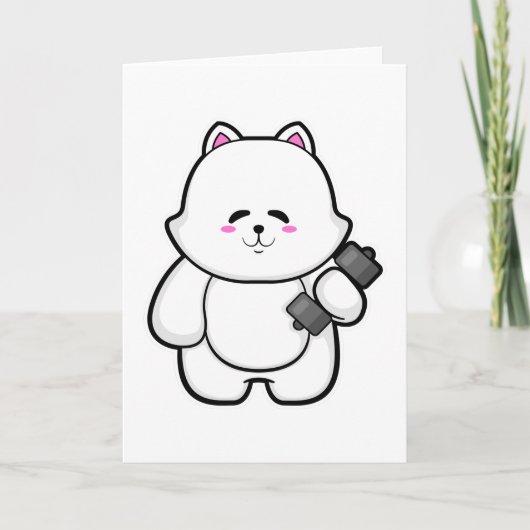 Carte Chat au fitness avec haltère (Devant)