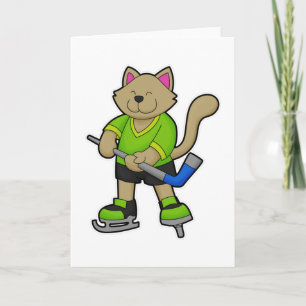 Carte Chat au hockey sur glace avec bâton de hockey sur 
