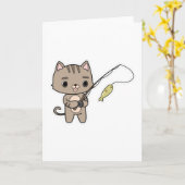 Carte Chat au pêche avec une canne à pêche (Fleur jaune)