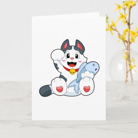 Carte Chat au poisson (Fleur jaune)