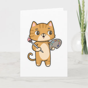 Carte Chat au tableau avec couleur et pinceau