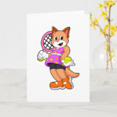 Carte Chat au tennis avec raquette de tennis (Fleur jaune)