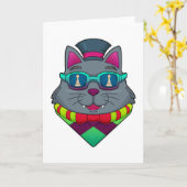 Carte Chat aux échecs avec pion (Fleur jaune)