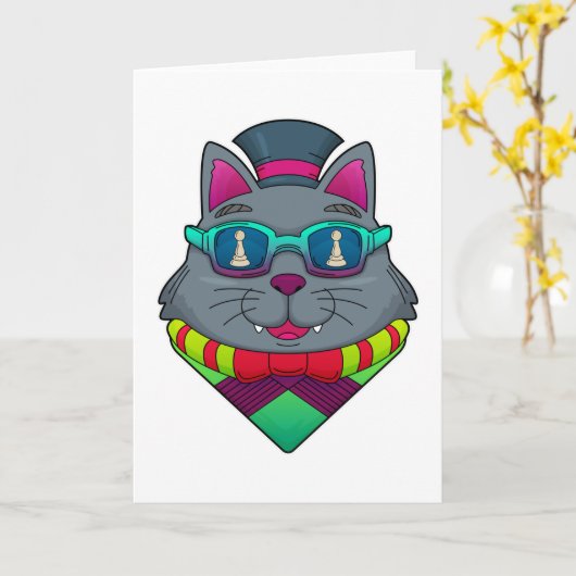 Carte Chat aux échecs avec pion (Fleur jaune)