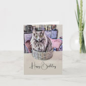 Carte Chat aux yeux verts dans un panier d'anniversaire (Devant)