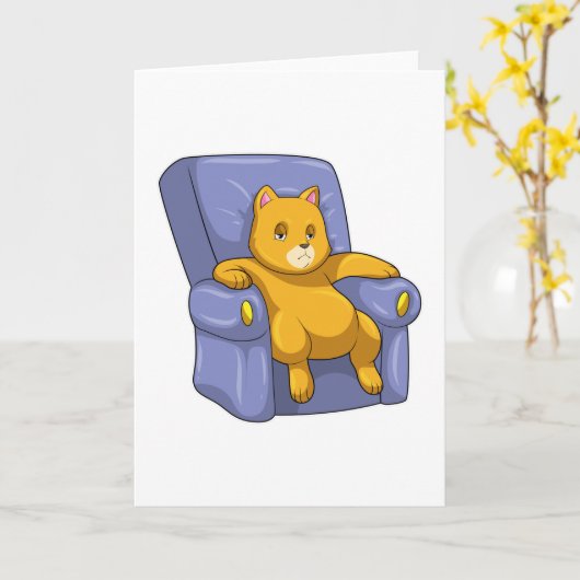 Carte Chat avec canapé (Fleur jaune)