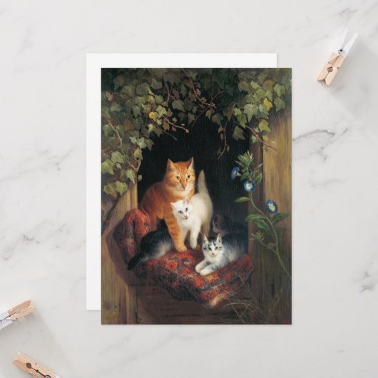 Carte Chat avec chatons (Art animal) (Devant/Arrière en situation)