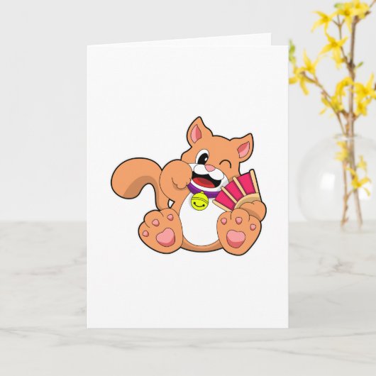 Carte Chat avec Clochette (Fleur jaune)