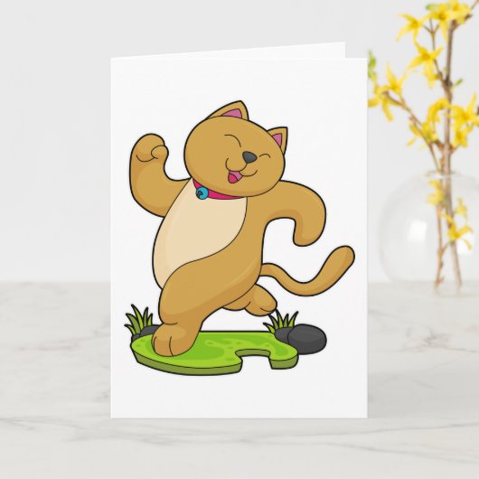 Carte Chat avec collier à la course (Fleur jaune)