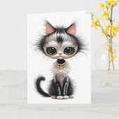 Carte Chat avec collier de perles Anniversaire (Fleur jaune)