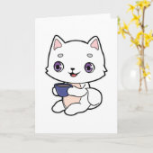 Carte Chat avec Coupe de Café (Fleur jaune)