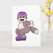 Carte Chat avec des patins à roulettes (Fleur jaune)