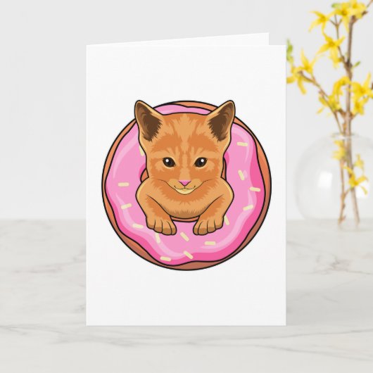 Carte Chat avec Donut (Fleur jaune)