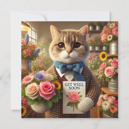 Carte Chat avec fleur avec Get well Bion Card (Devant)