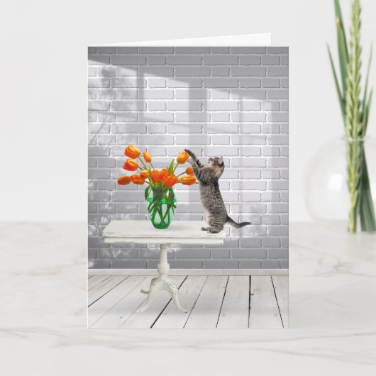 Carte Chat avec les Tulipes Orange Fête des mères (Devant)