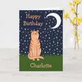 Carte Chat avec lune et étoiles (Fleur jaune)