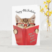 Carte Chat avec lunettes et livre rouge 49e anniversaire (Fleur jaune)