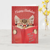 Carte Chat avec lunettes et livre rouge Anniversaire (Fleur jaune)