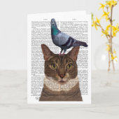 Carte Chat avec Pigeon sur la tête (Fleur jaune)