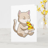 Carte Chat avec Pizza (Fleur jaune)