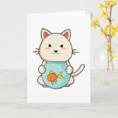 Carte Chat avec Poisson dans Verre (Fleur jaune)