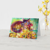 Carte CHAT AVEC RIBBON ROUGE ET SUNFLOWERS Fête des mère (Fleur jaune)