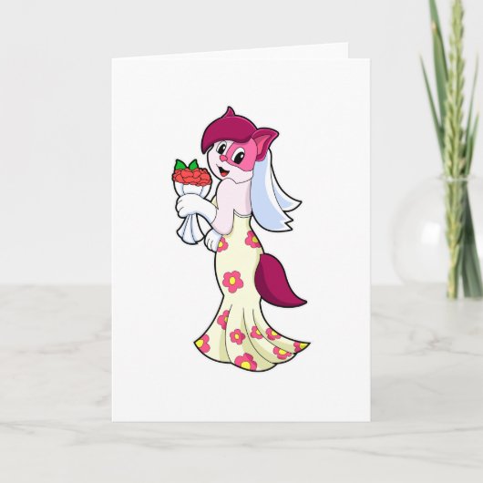 Carte Chat avec robe Mariage & Bund de Fleur (Devant)