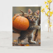 Carte Chat avec sac à dos citrouille (Fleur jaune)
