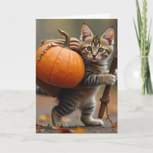 Carte Chat avec sac à dos citrouille