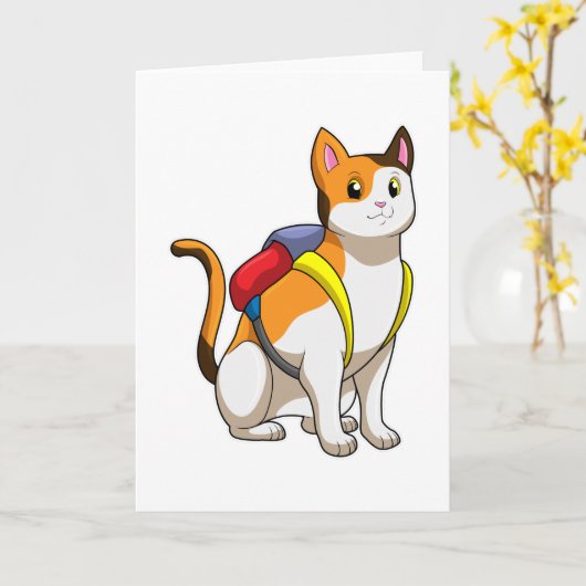 Carte Chat avec Sacoche (Fleur jaune)