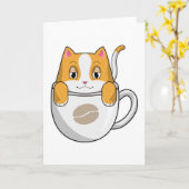 Carte Chat avec tasse de café (Fleur jaune)
