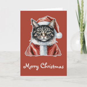 Carte Chat avec tenue du Père Noël - Noël 1