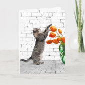 Carte Chat avec Tulipes Orange Anniversaire (Devant)