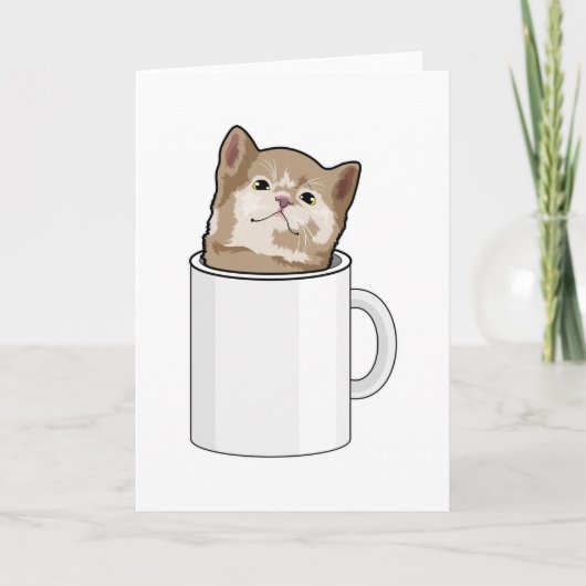 Carte Chat avec une tasse de café (Devant)