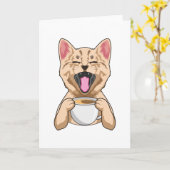 Carte Chat avec une tasse de café (Fleur jaune)