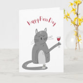 Carte Chat avec Vin Verre Anniversaire (Fleur jaune)
