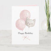 Carte Chat Ballons Roses Anniversaire (Devant)