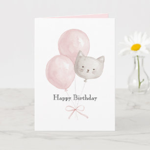 Carte Chat Ballons Roses Anniversaire