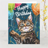 Carte Chat Bengal avec Ballons (Fleur jaune)